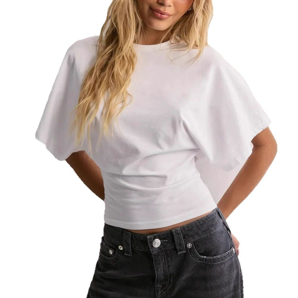 2025 Korean style round neck pullover short-sleeved T-shirt for women summer new simple and versatile solid color loose top