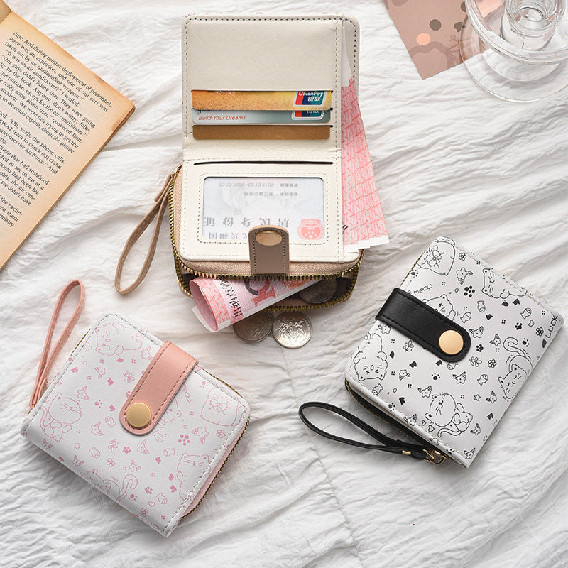 Cross-border simple cute kitten Japanese style ladies buckle coin slot handbag female multifunctional short wallet