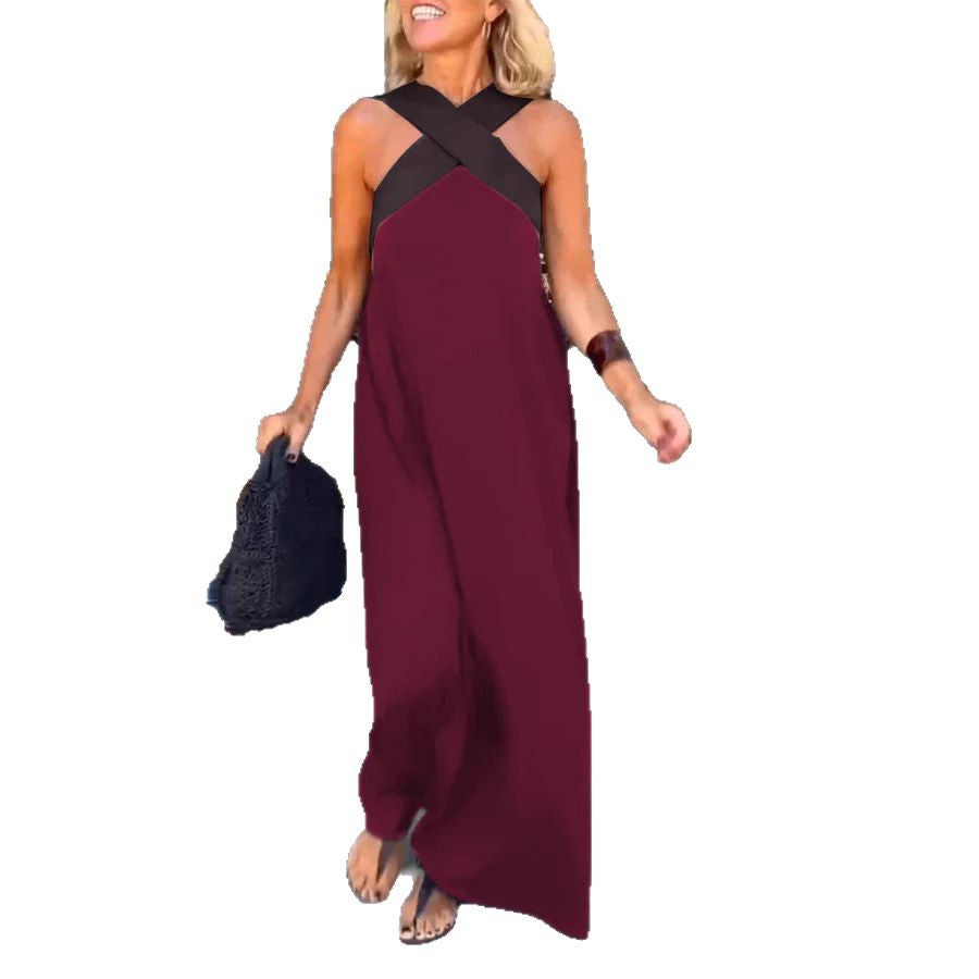 2025 summer new cross-border women's clothing AliExpress foreign trade long skirt cross sexy back dress