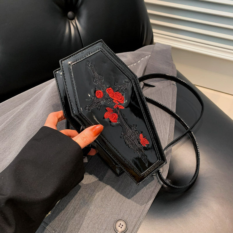 Cross-border new Halloween cross PU coffin bag European and American fashion personality funny shoulder messenger bag