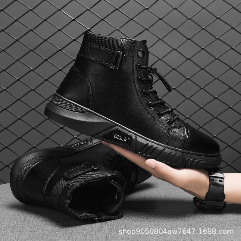 Fashion Martin boots men's high-top men's casual leather boots cross-border hot-selling large size British men's boots plus velvet for warmth