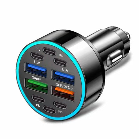 New digital display car charger 4USB 66W fast charging PD mobile phone charger one to four QC3.0 car charger