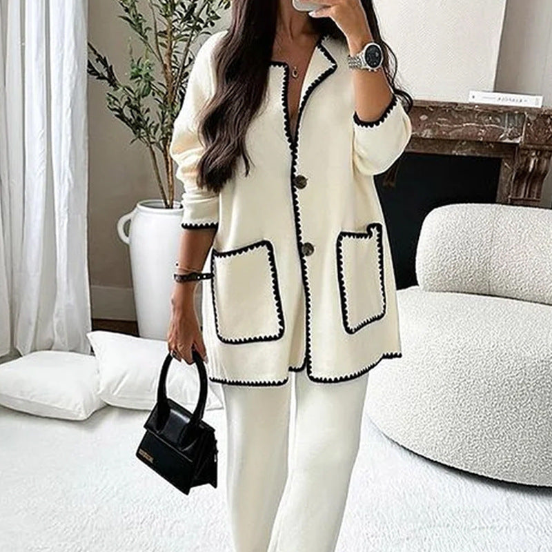 cross-border foreign trade European and American women's suit autumn new fashion casual loose solid color two-piece suit