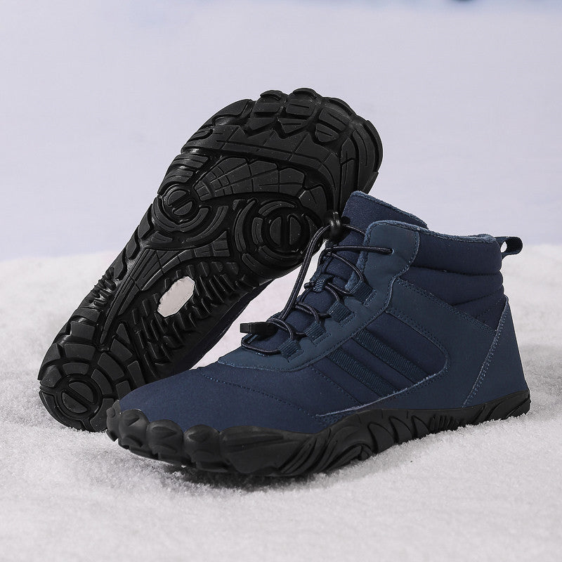 Cross-border new winter cotton boots men's casual barefoot cotton shoes women's plus velvet thickened snow boots couple warm hiking shoes