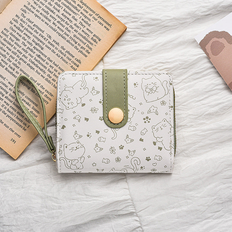 Cross-border simple cute kitten Japanese style ladies buckle coin slot handbag female multifunctional short wallet