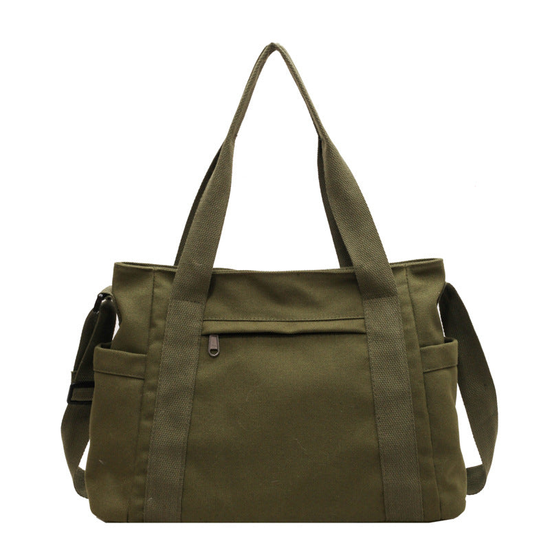 Foreign trade new large capacity canvas shoulder bag women's messenger bag simple solid color handbag large capacity tote bag