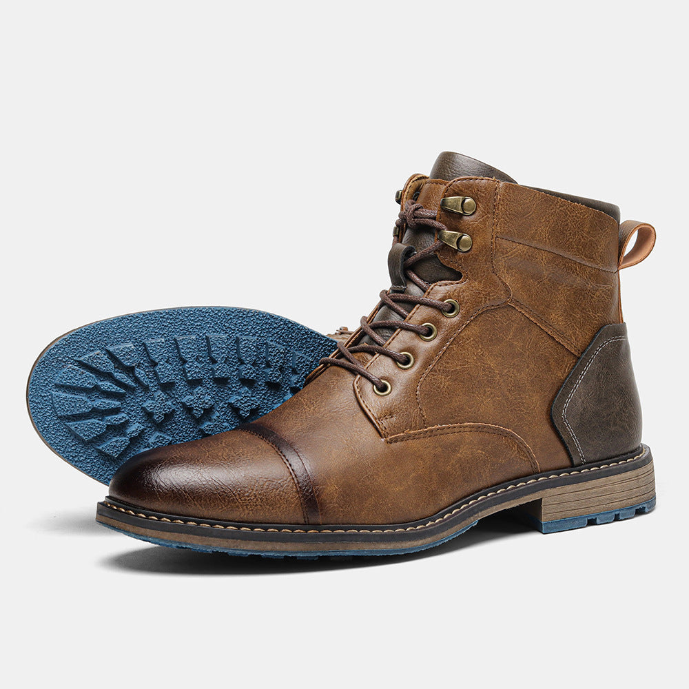 Cross-border large-size men's leather boots, single boots, fashionable US-sized work boots, foreign trade high-top Martin boots