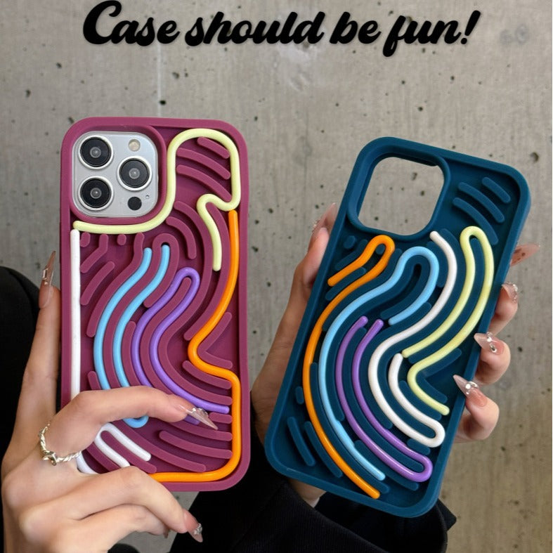 Suitable for iPhone 16 hot-selling 3D stereo silicone color line children's educational sensory decompression version mobile phone protective cover