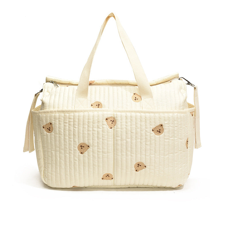 Cross-border mommy bag with full embroidery Korean style fashionable multifunctional mother and baby bag for going out, can hang baby carriage, large capacity mommy bag