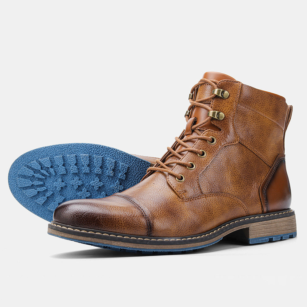 Cross-border large-size men's leather boots, single boots, fashionable US-sized work boots, foreign trade high-top Martin boots