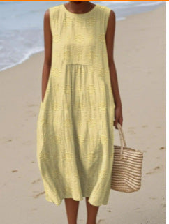 2025 European and American spring and summer new sleeveless casual printed temperament long skirt dress slim small fresh casual skirt