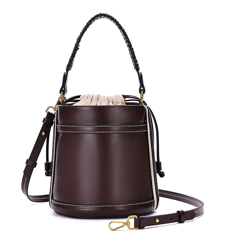 ZA cross-border women's bag 2025 new brown double handle cylindrical hand-held crossbody bucket bag cylindrical shoulder bag