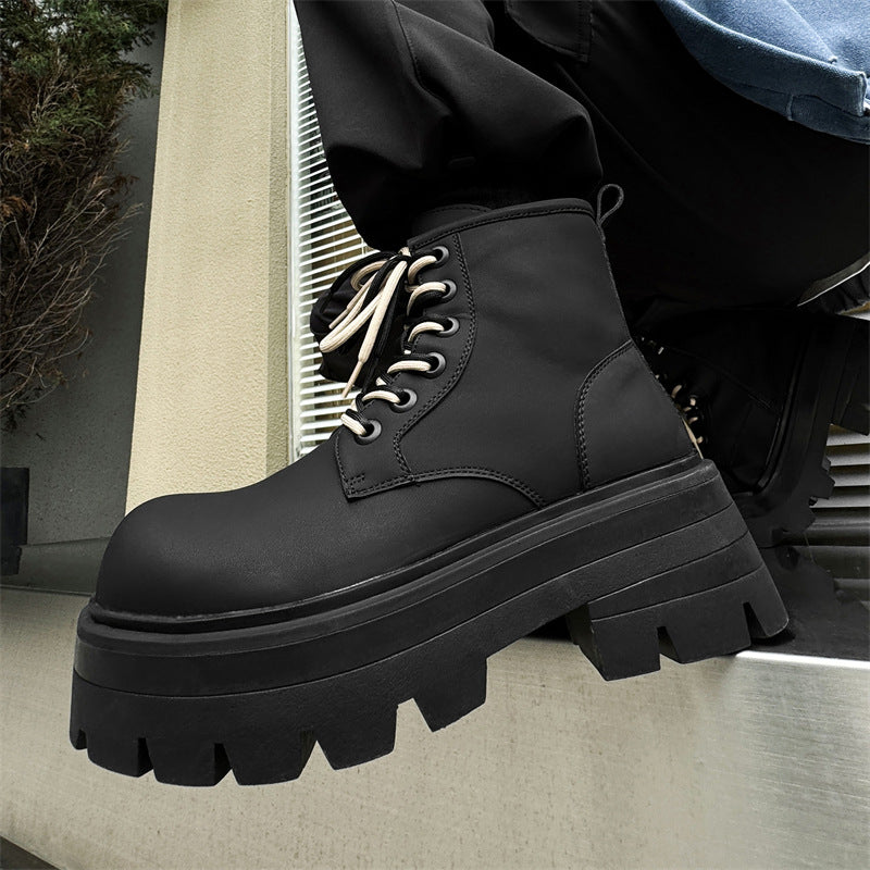 New Men's Couple Boots Autumn and Winter Plush Leather Boots Thick-soled Height-enhancing Martin Boots 7430-J
