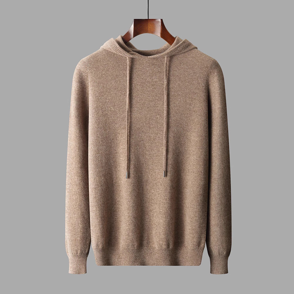 Men's first-line ready-to-wear hoodie pure wool sweater base shirt pullover hoodie business casual solid color sweater