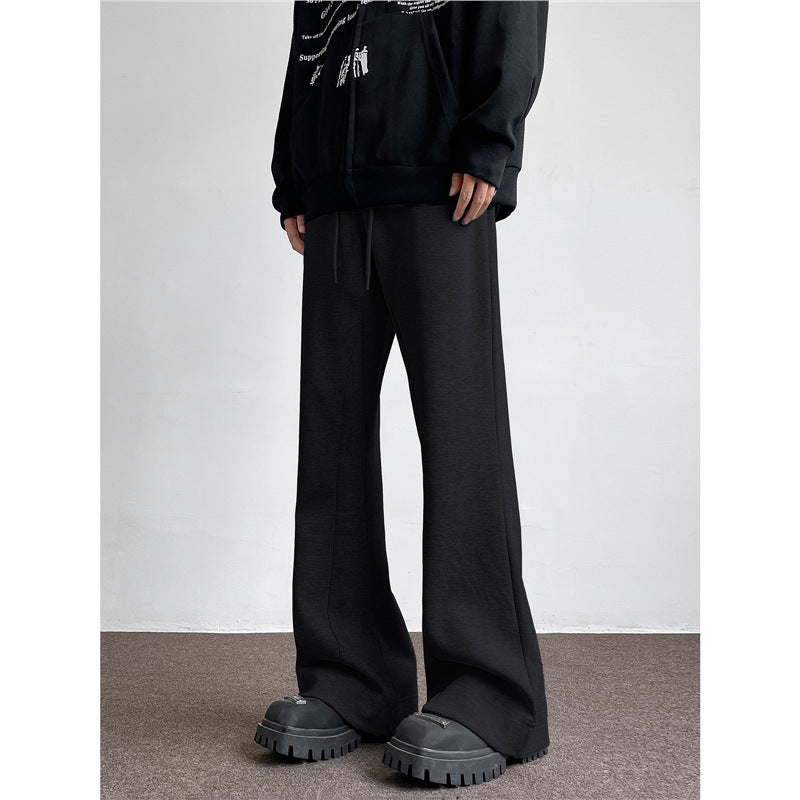 Gray flared casual sweatpants for men in spring and autumn, cleanfit Japanese retro loose casual drape straight pants