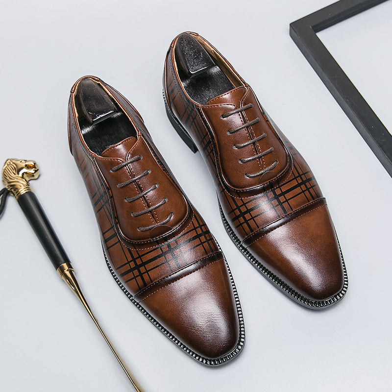 European and American British style brogues men's business genuine leather color matching carved Oxford shoes men's wedding pointed toe groom shoes