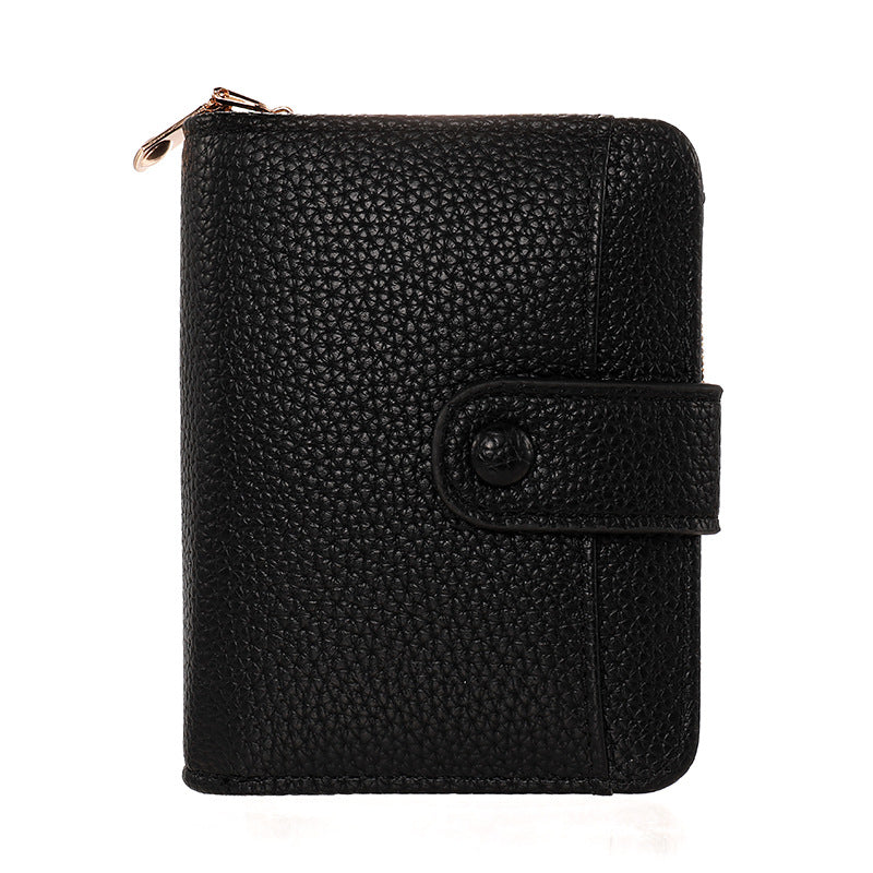 New women's short wallet women's lychee pattern accordion card holder multiple card slots Korean style fashion card holder ID card trend