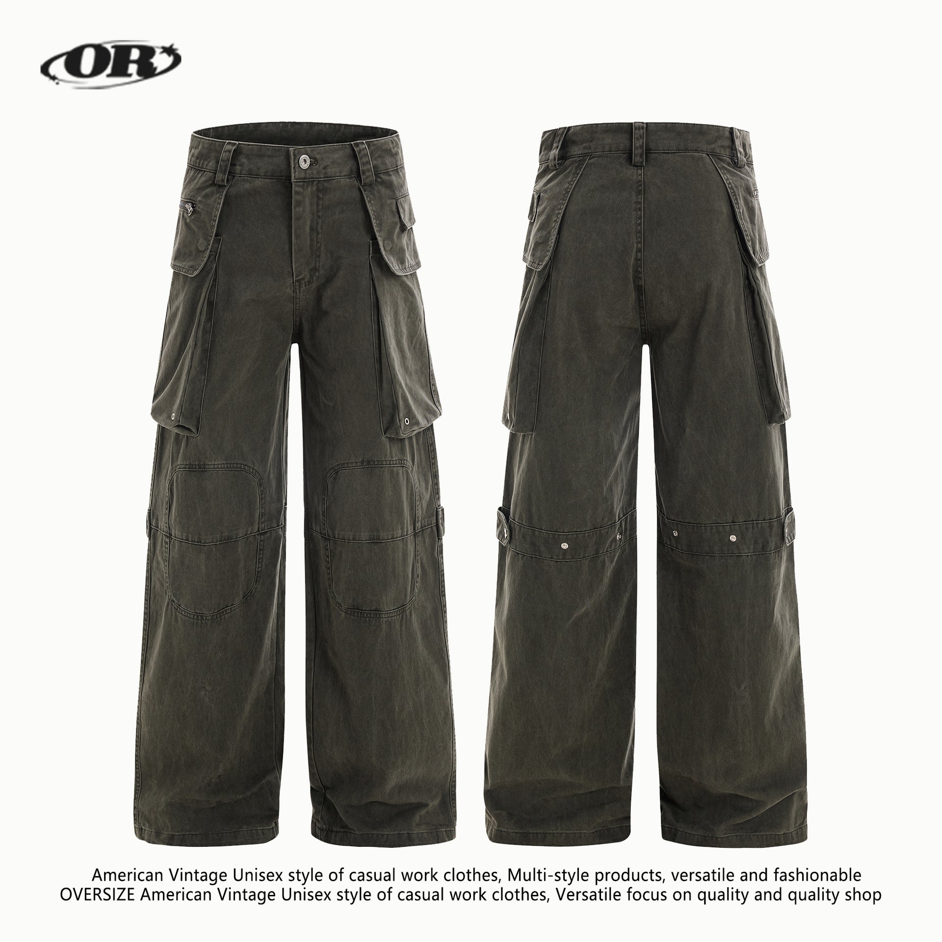 OREETA American retro cleanfit simple high-end overalls men and women street hip-hop distressed casual pants