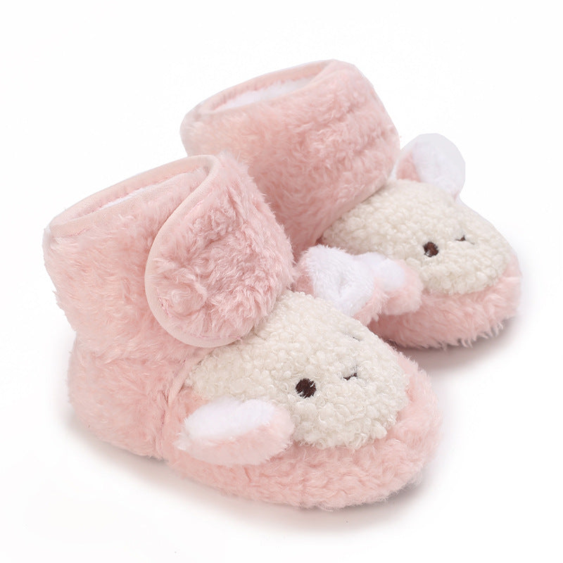 Autumn and winter 0-1 year old baby boys and girls plus velvet snow boots soft cloth sole toddler shoes