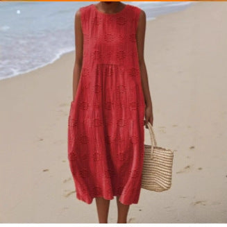 2025 European and American spring and summer new sleeveless casual printed temperament long skirt dress slim small fresh casual skirt