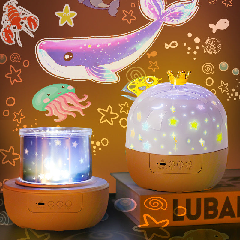 Cross-border fantasy starry sky projection lamp music box rotating night light birthday holiday female gift led romantic bluetooth