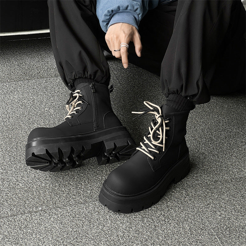 New Men's Couple Boots Autumn and Winter Plush Leather Boots Thick-soled Height-enhancing Martin Boots 7430-J