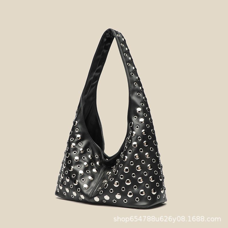 European and American fashion women's bags 2025 new casual personality trendy cool polka dot rivet underarm bucket shoulder tote bag