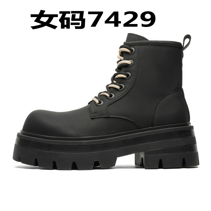 New Men's Couple Boots Autumn and Winter Plush Leather Boots Thick-soled Height-enhancing Martin Boots 7430-J