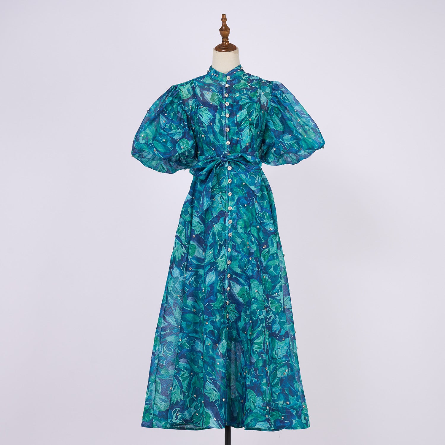 European and American cross-border summer palace style high-end design heavy-duty rhinestone short-sleeved single-breasted dress with suspenders