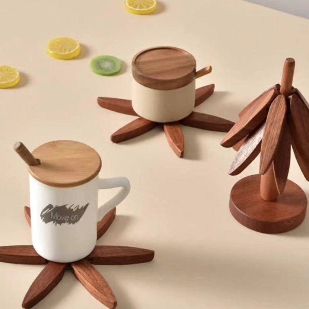 A tree wood insulation coaster creative irregular shaped table mat anti-scalding heat-resistant insulation pad solid wood table mat