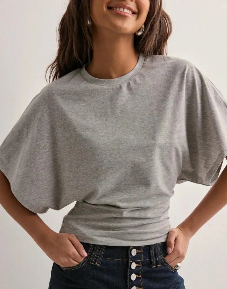2025 Korean style round neck pullover short-sleeved T-shirt for women summer new simple and versatile solid color loose top