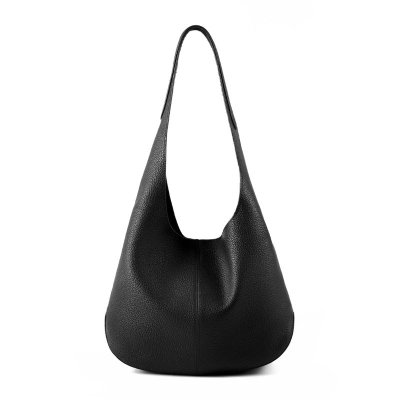 New Korean Internet celebrity women's bag bucket bag large capacity first layer leather tote bag high-end armpit shoulder genuine leather bag