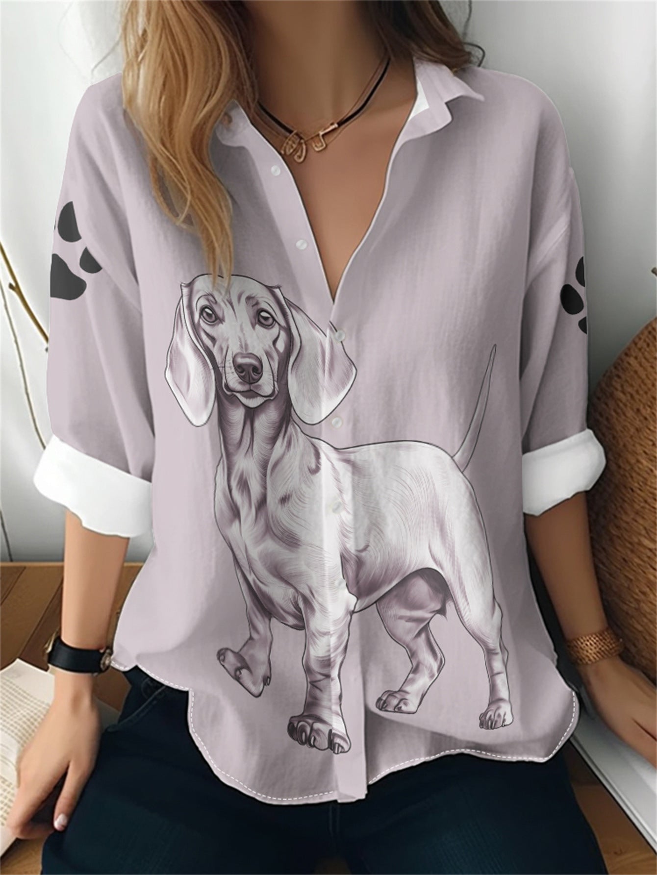 Cat cross-border European and American women's 3D printed floral pattern long-sleeved shirt women's fashion tops