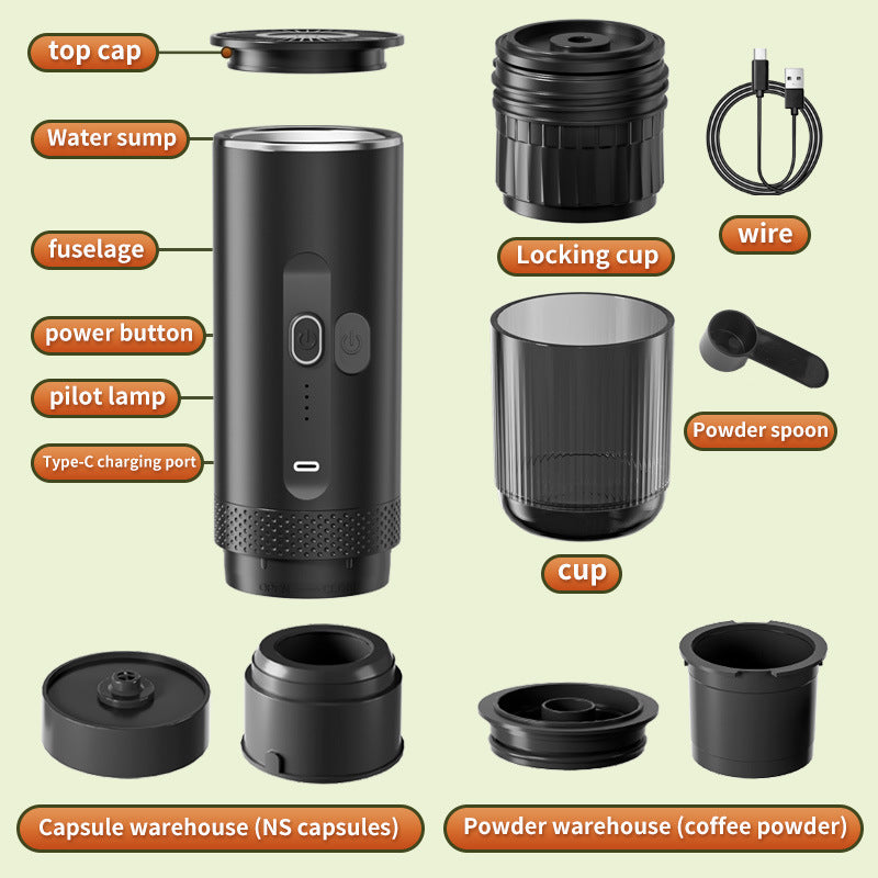 New portable handheld coffee machine rechargeable heated coffee pot semi-automatic dual-purpose espresso extraction