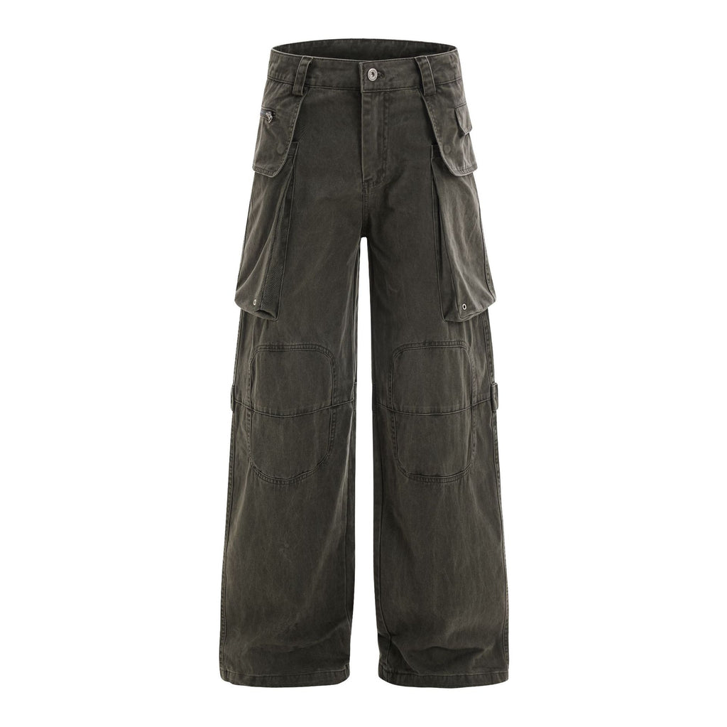 OREETA American retro cleanfit simple high-end overalls men and women street hip-hop distressed casual pants