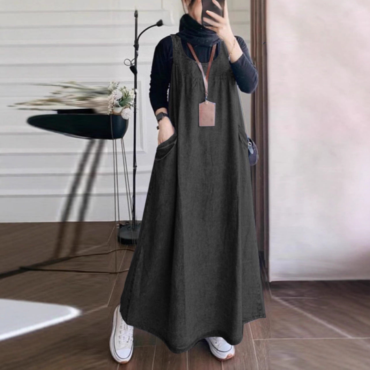 Cross-border foreign trade 2025 Southeast Asia Middle East Spring and Autumn new retro long skirt pocket loose casual denim overalls skirt