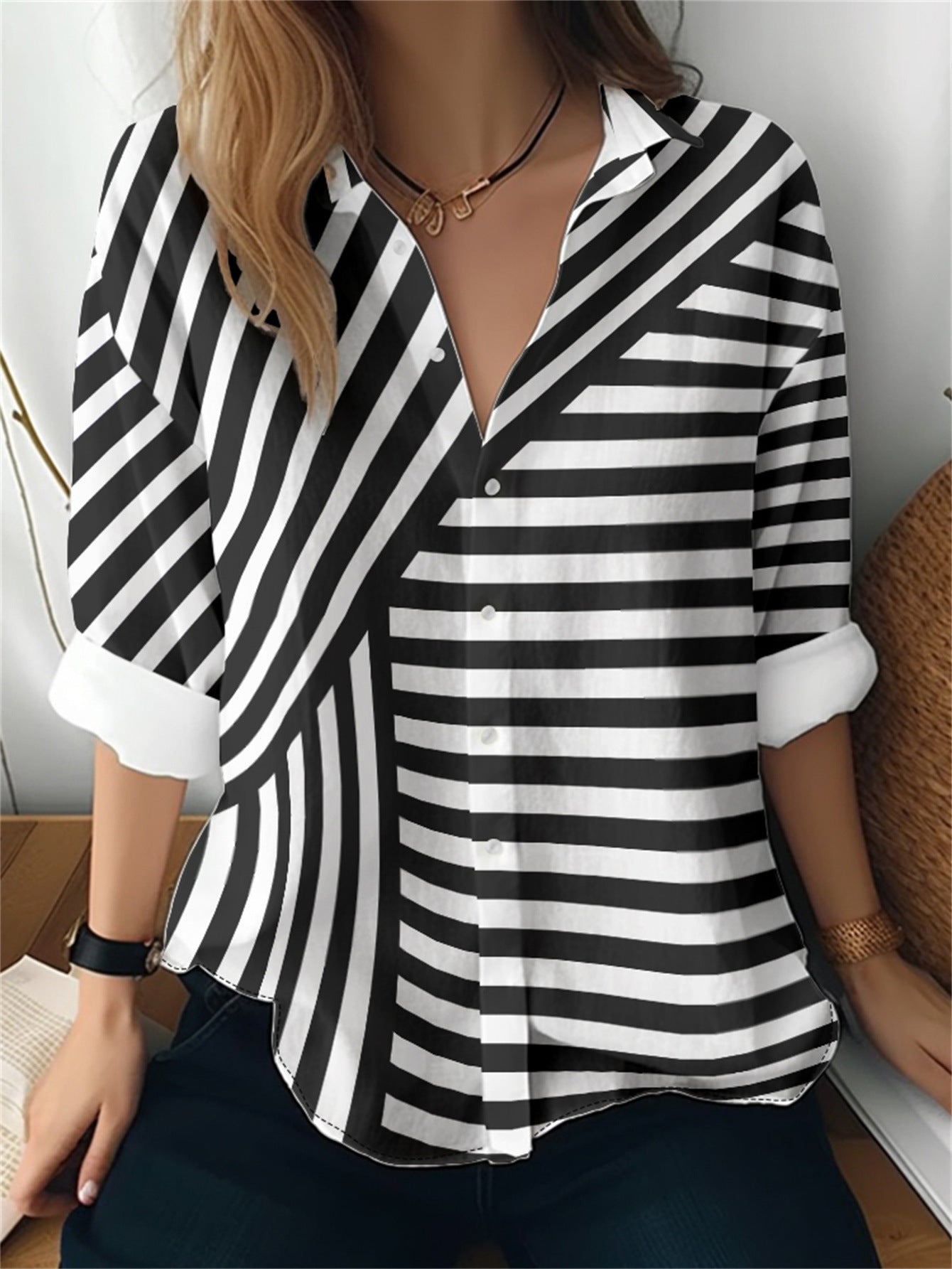 Cat cross-border European and American women's 3D printed floral pattern long-sleeved shirt women's fashion tops