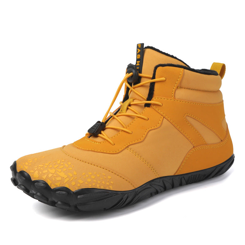 Cross-border new winter cotton boots men's casual barefoot cotton shoes women's plus velvet thickened snow boots couple warm hiking shoes