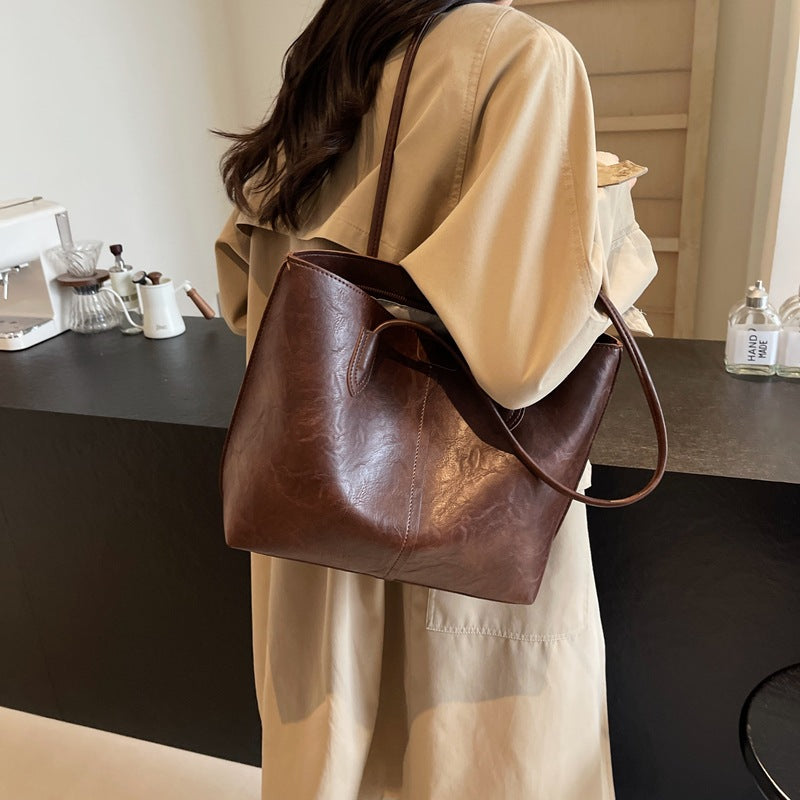 Cross-border foreign trade source factory retro high-end large-capacity bag texture tote bag simple and fashionable shoulder bag