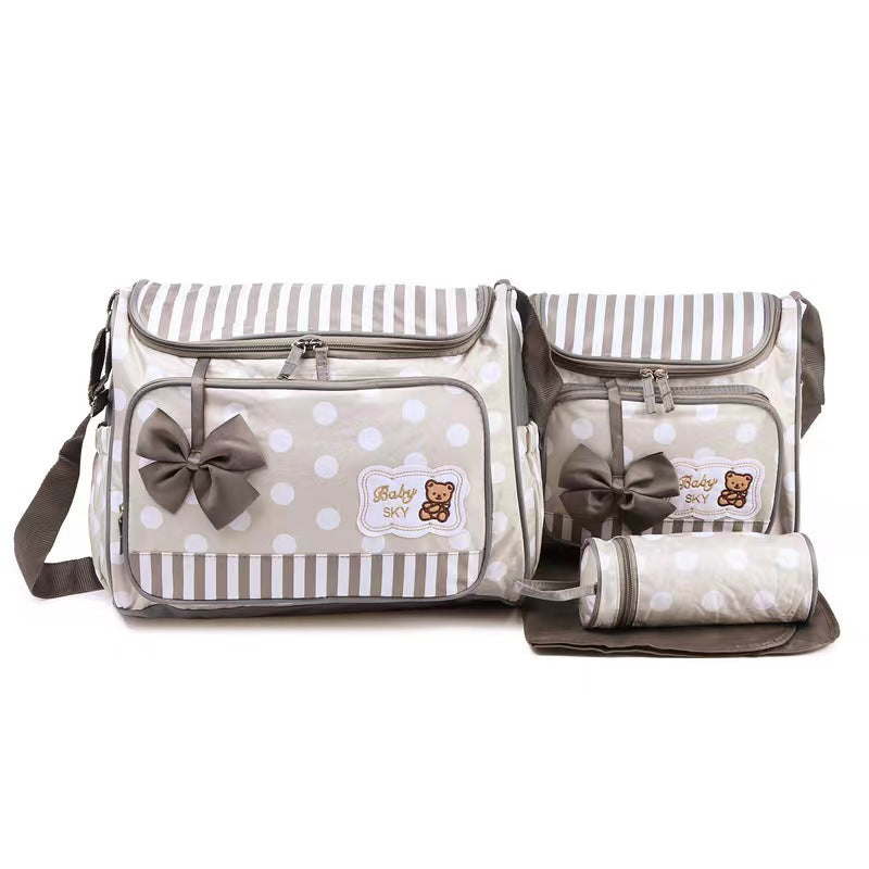 Cross-border printing large polka dot mommy bag four-piece set multifunctional large capacity butterfly festival one-shoulder bear mother and baby bag