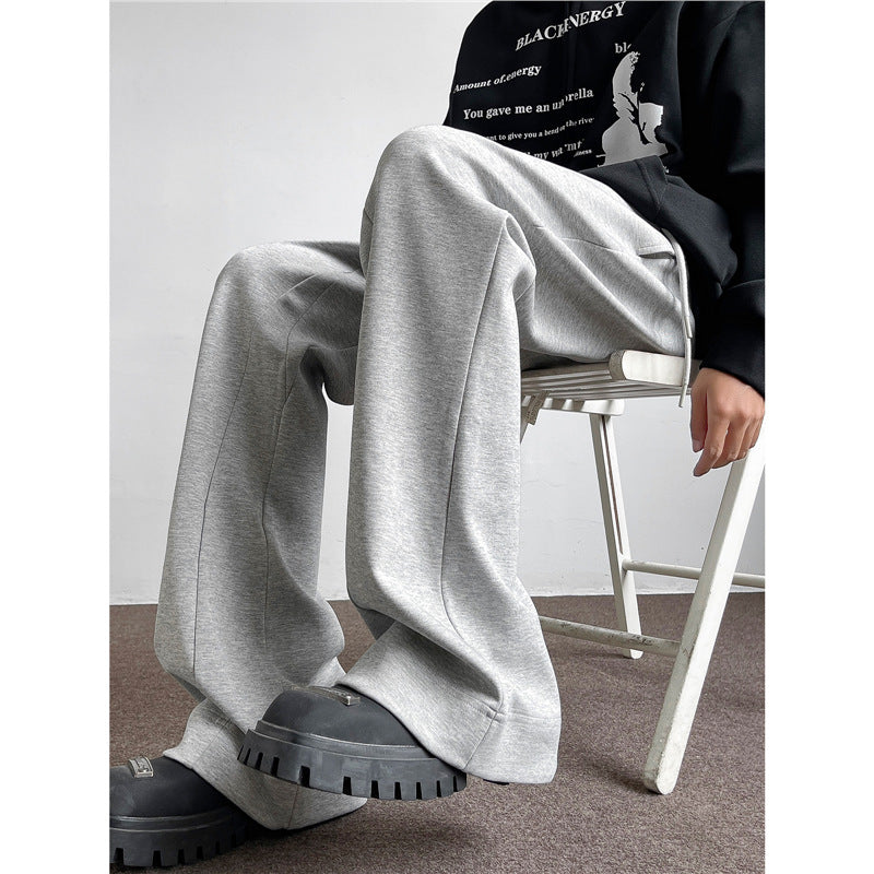 Gray flared casual sweatpants for men in spring and autumn, cleanfit Japanese retro loose casual drape straight pants