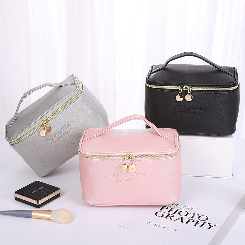 New cross-grain PU leather cosmetic bag waterproof storage toiletry bag portable multi-functional skin care storage cosmetic bag