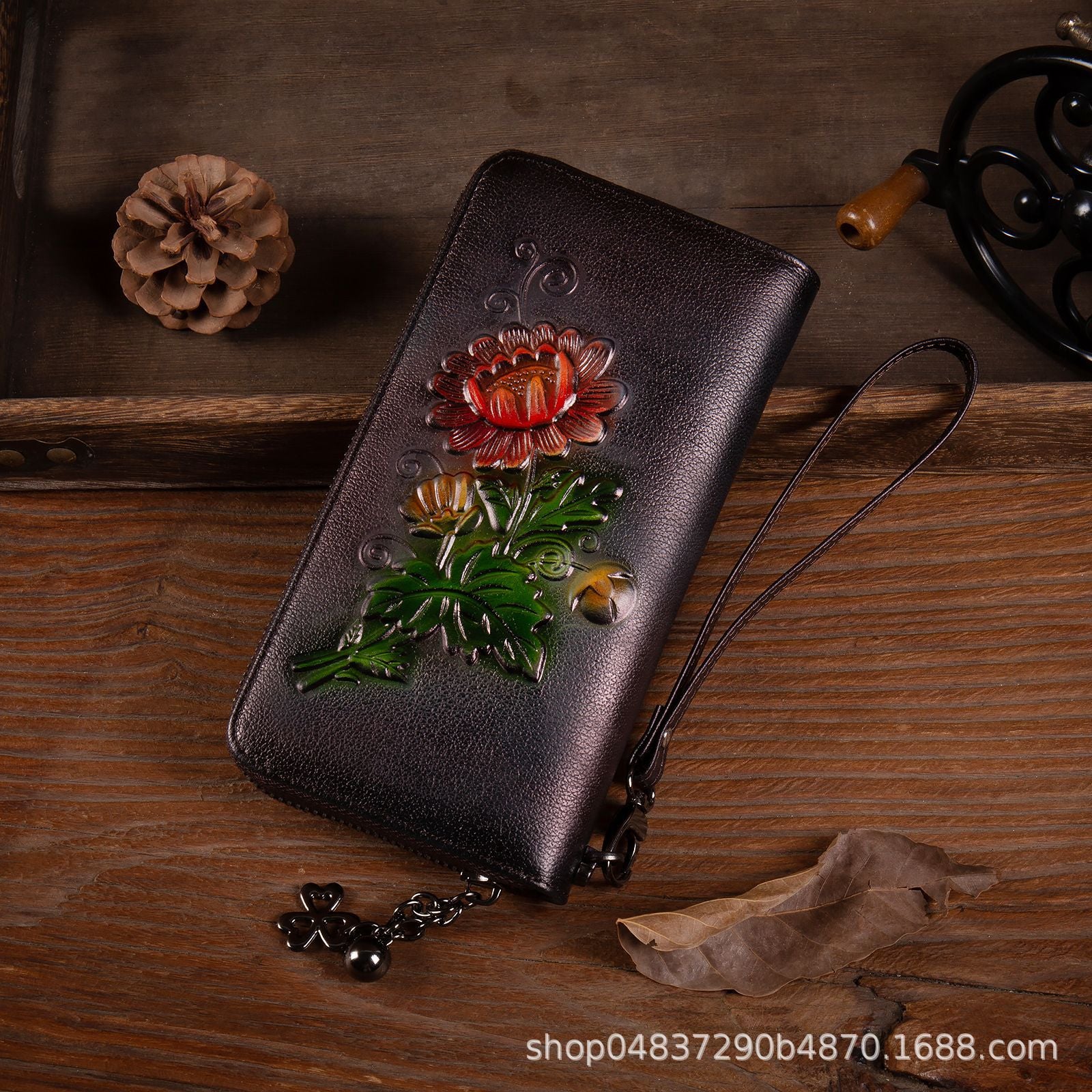 Genuine leather women's wallets coin purses vintage embossed rubbed color wallets for women long wallets zipper bag clutch