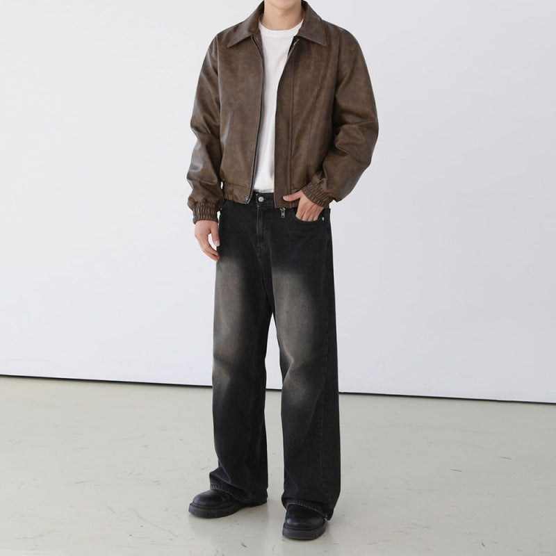 MYQ Retro Gradient Washed Jeans Men's Spring Loose Wide-leg Pants Korean Style Trendy Straight Long Pants