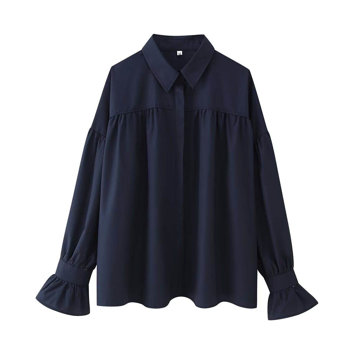 European and American style cross-border foreign trade women's clothing 2025 fashion poplin two-color drop shoulder lantern long sleeve loose single-breasted shirt