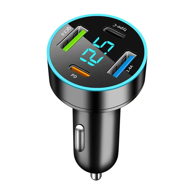 New digital display car charger 4USB 66W fast charging PD mobile phone charger one to four QC3.0 car charger