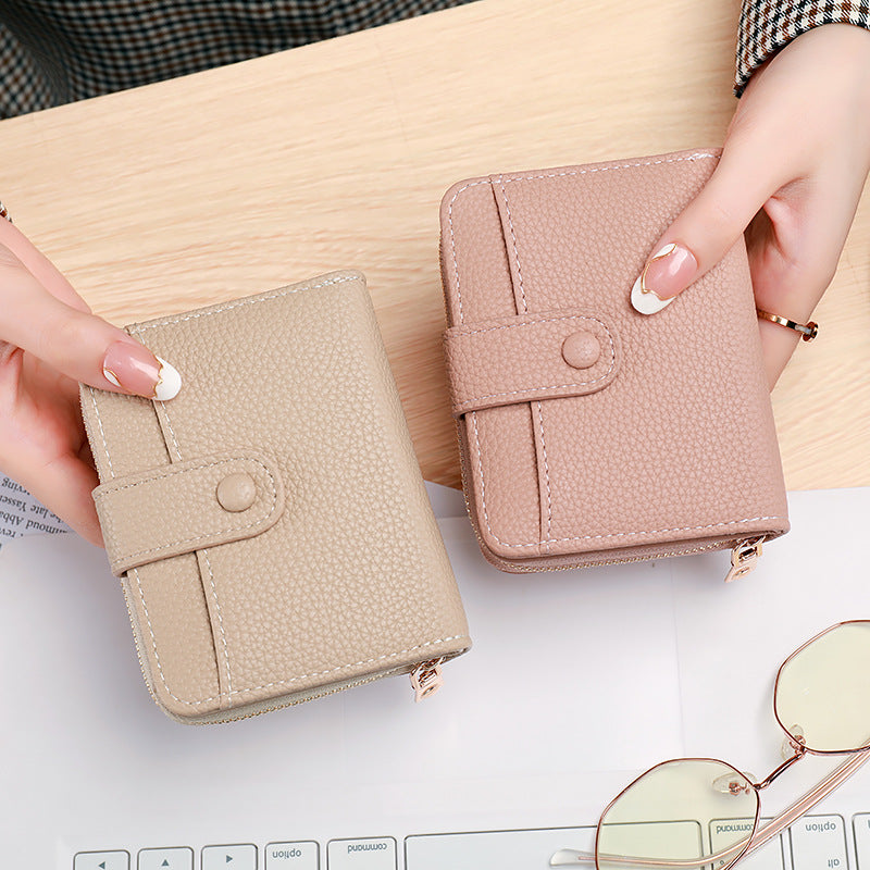 New women's short wallet women's lychee pattern accordion card holder multiple card slots Korean style fashion card holder ID card trend