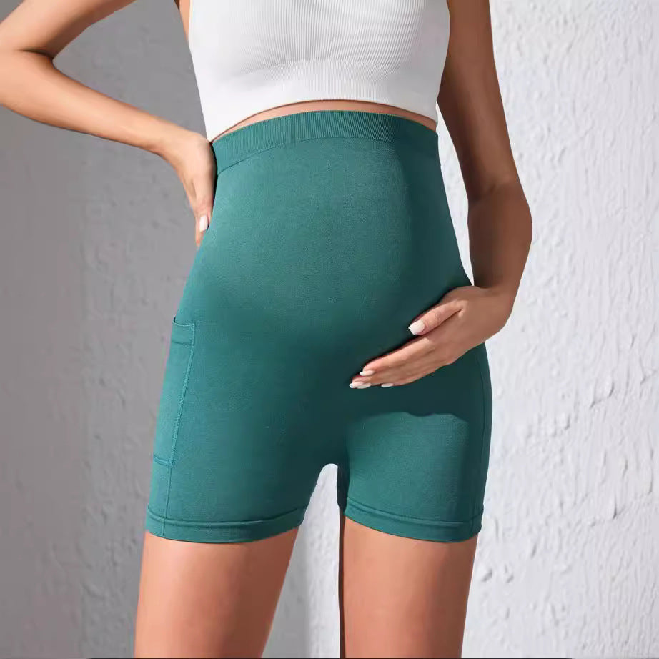 European and American cross-border maternity pocket three-quarter pants summer style new high waist belly support sports yoga maternity shorts women