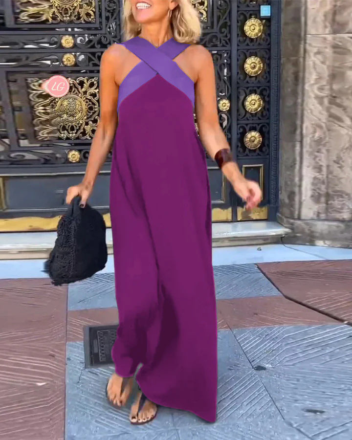2025 summer new cross-border women's clothing AliExpress foreign trade long skirt cross sexy back dress