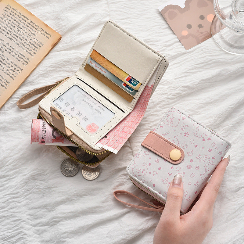 Cross-border simple cute kitten Japanese style ladies buckle coin slot handbag female multifunctional short wallet